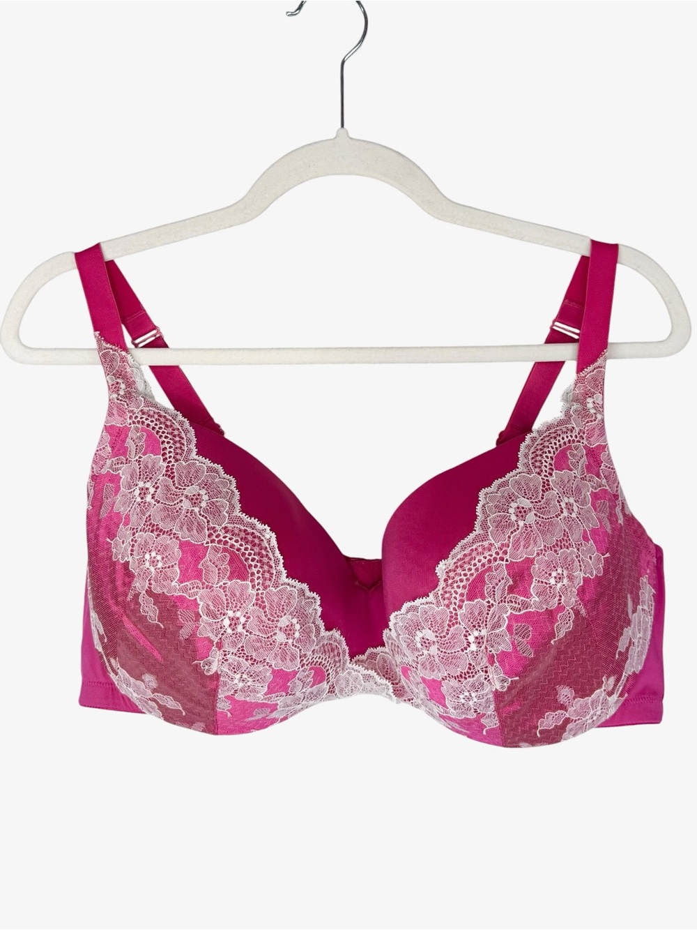 Cacique Fuchsia Pink Lace-Trim Smooth Balconette Bra 42DD Hot Pink Sexy Lined